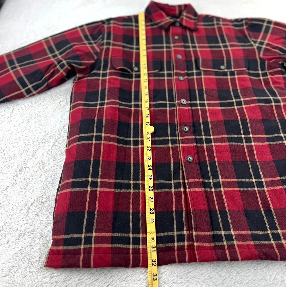 Towncraft Flannel Jacket Shacket Men's‎ MEDIUM Red Black Plaid Quilted Pockets